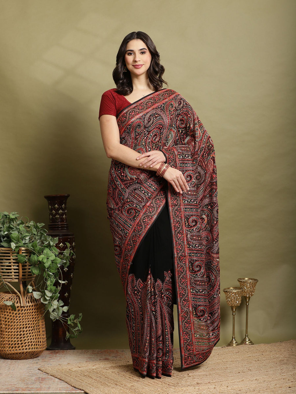 Black Embroidered Georgette Saree