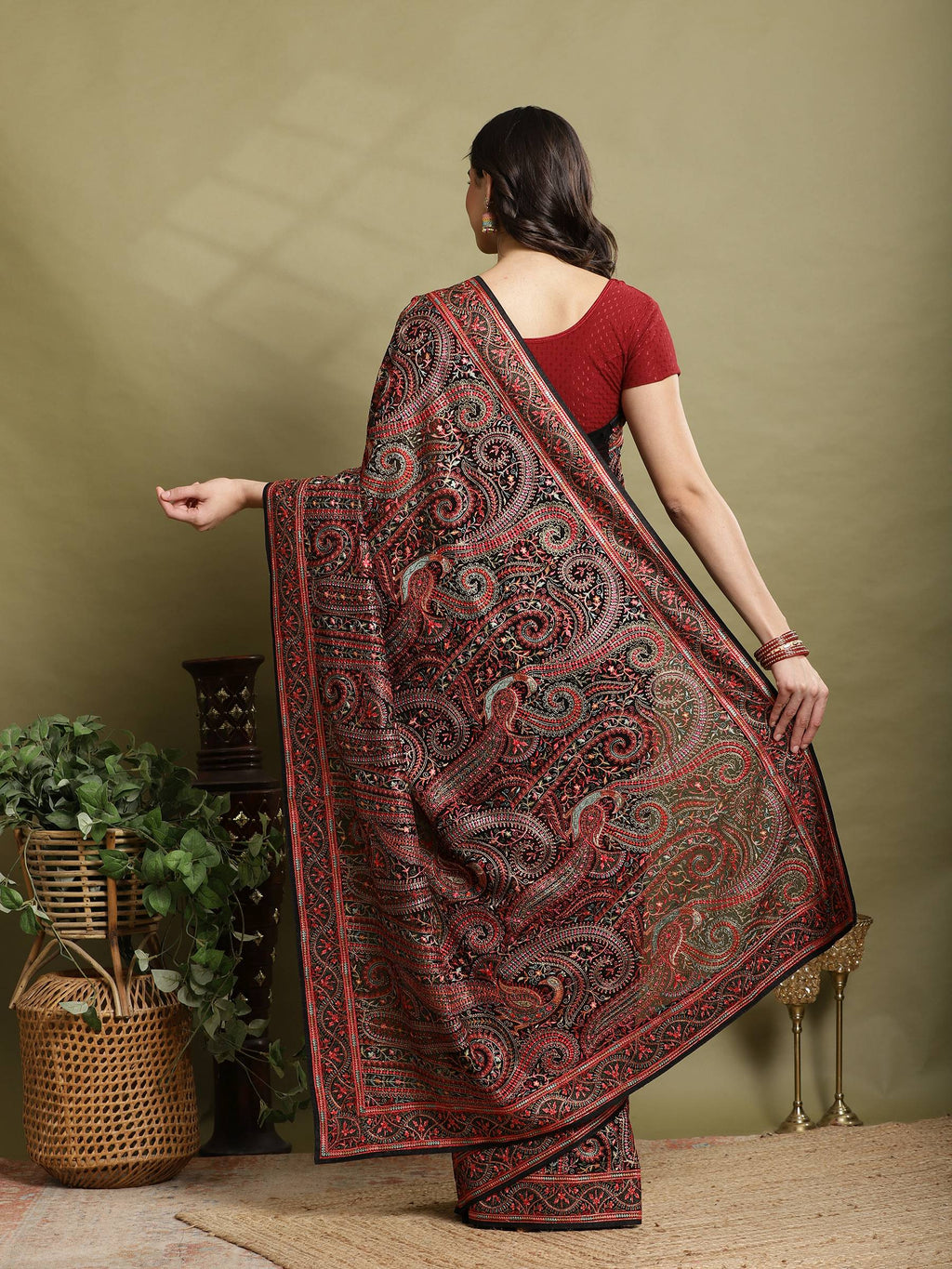 Black Embroidered Georgette Saree