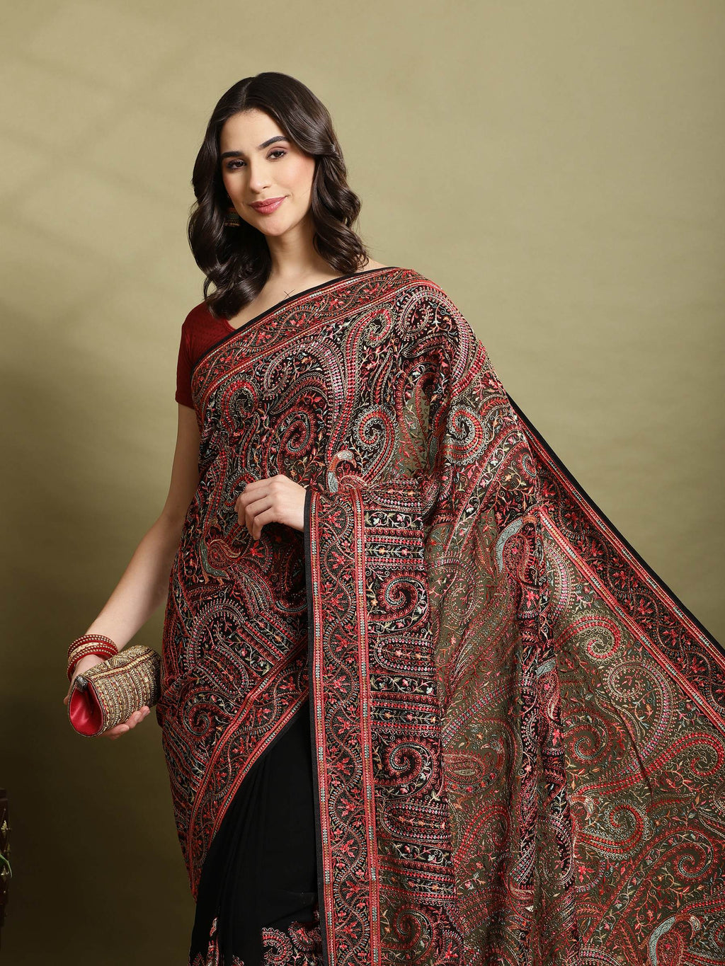 Black Embroidered Georgette Saree