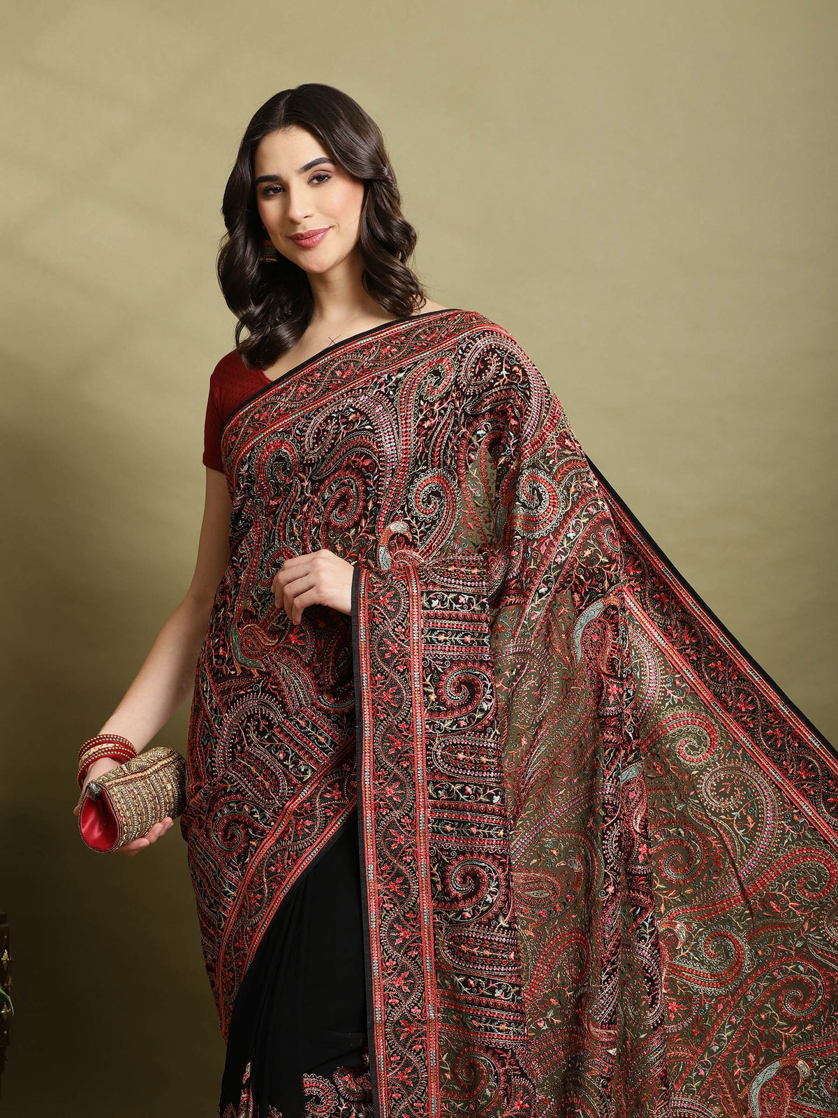 Black Embroidered Georgette Saree