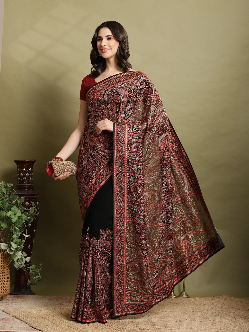 Black Embroidered Georgette Saree