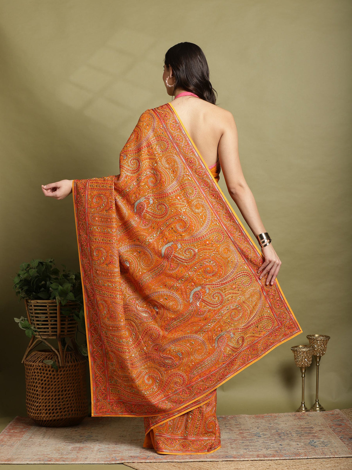 Mustard Embroidered Georgette Saree