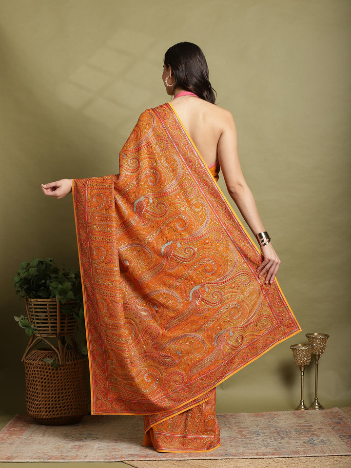 Mustard Embroidered Georgette Saree