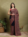 Navy Blue Embroidered Georgette Saree