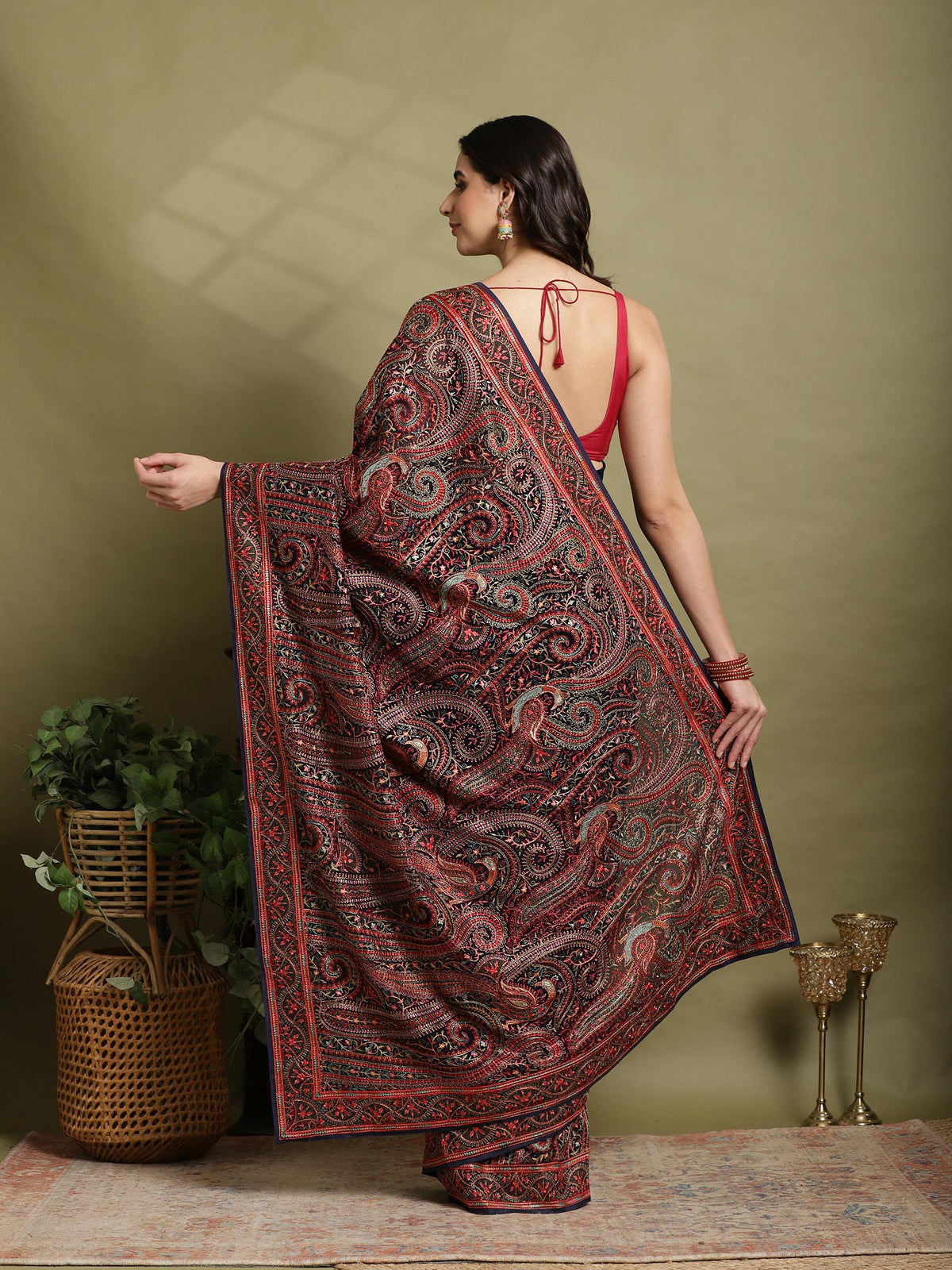 Navy Blue Embroidered Georgette Saree