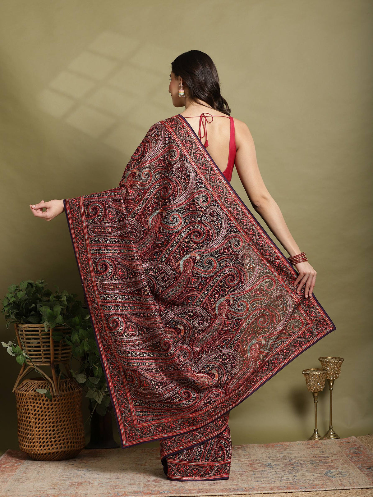 Purple Embroidered Georgette Saree