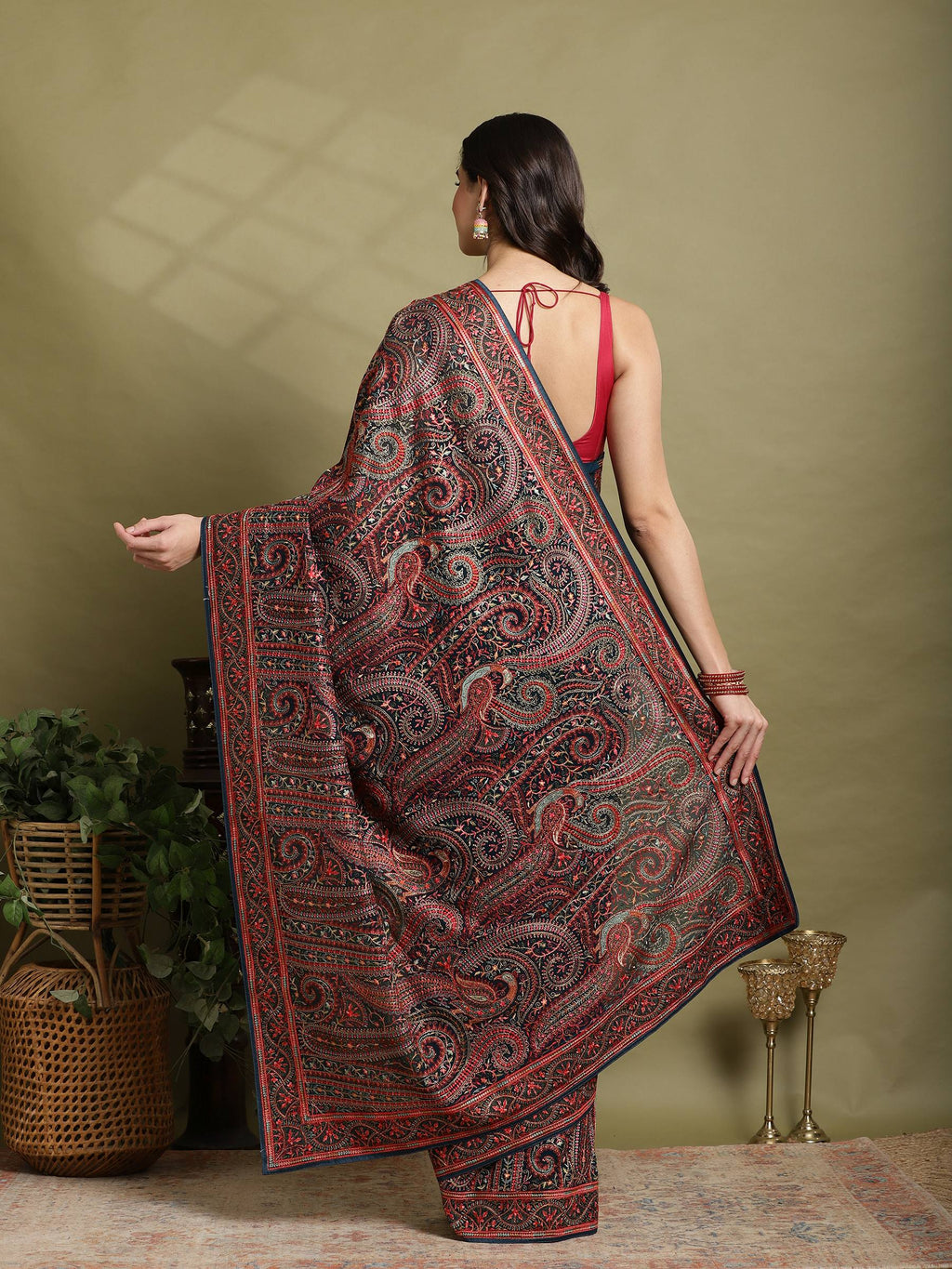 Teal Blue Embroidered Georgette Saree