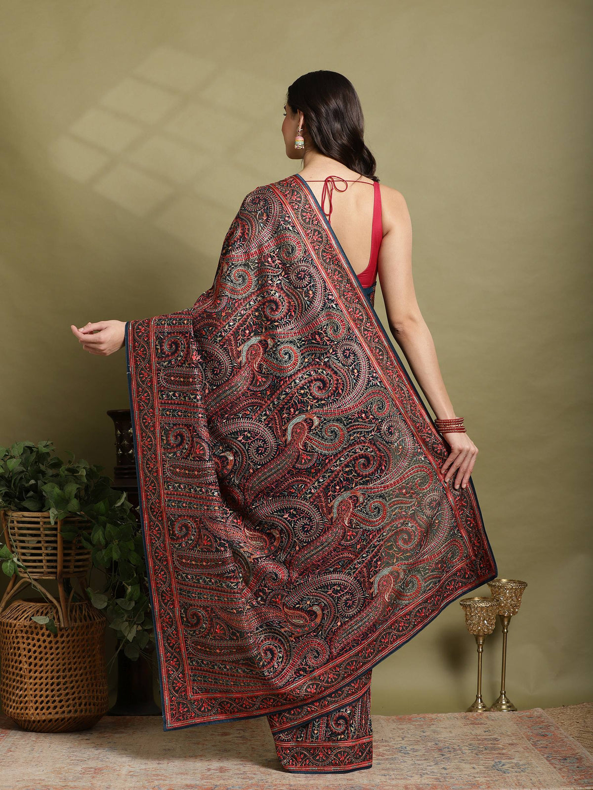Teal Blue Embroidered Georgette Saree
