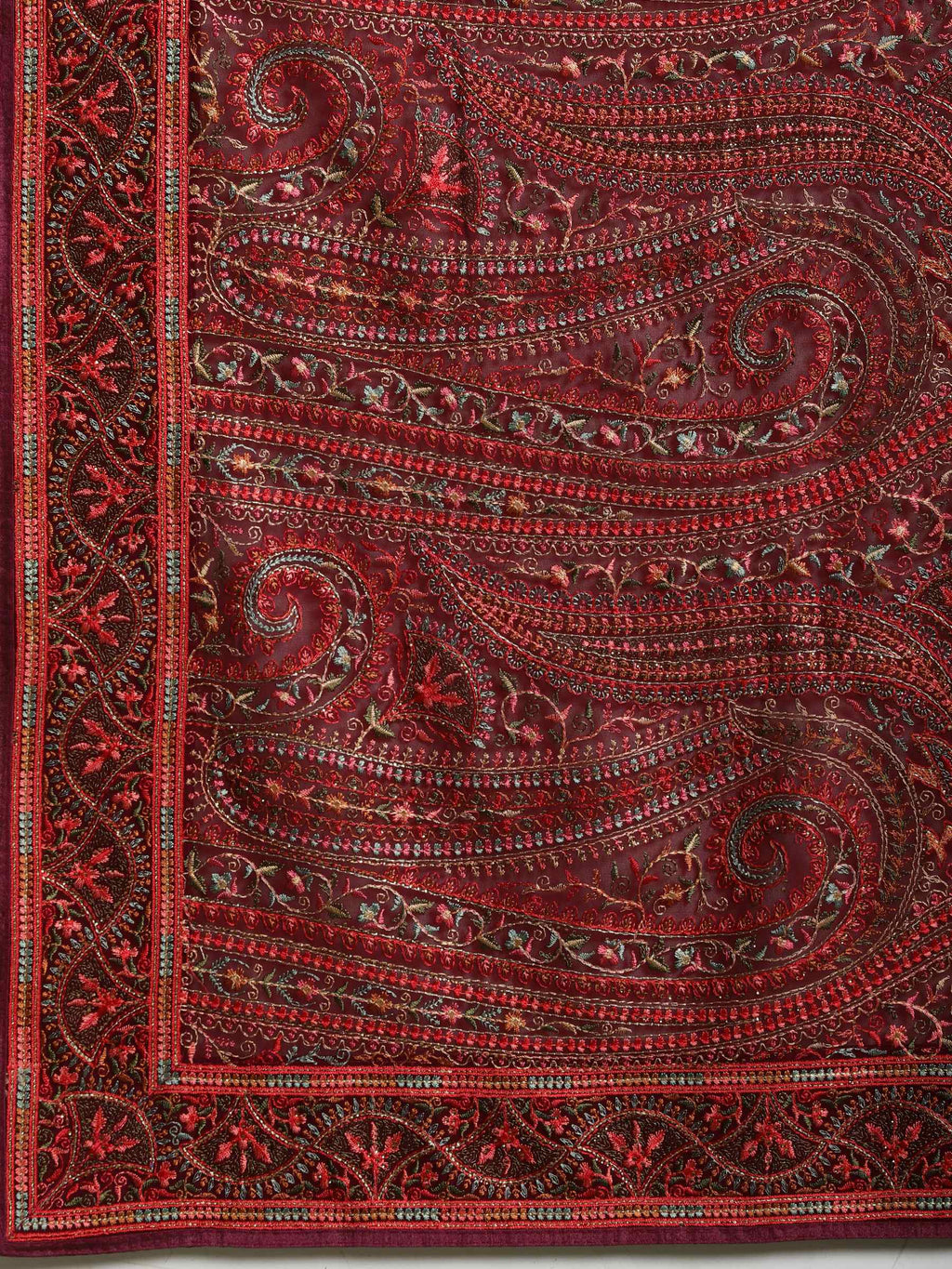 Wine Embroidered Georgette Saree