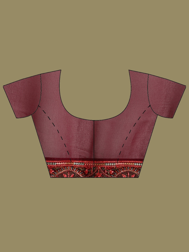 Wine Embroidered Georgette Saree