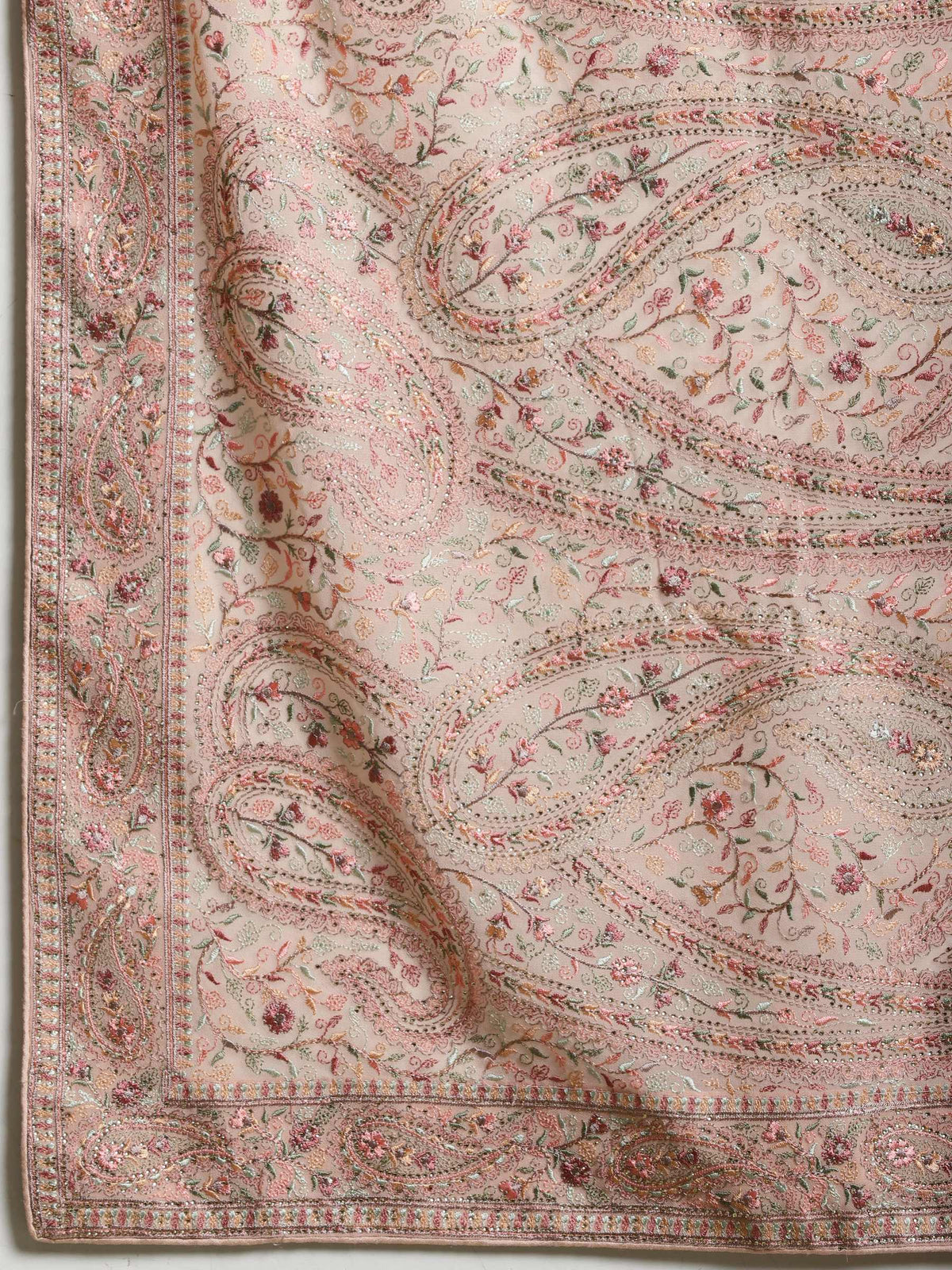 Peach Embroidered Georgette Saree