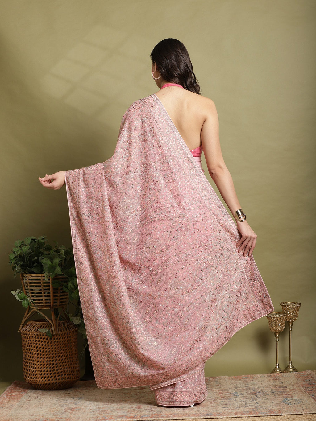 Pink Embroidered Georgette Saree