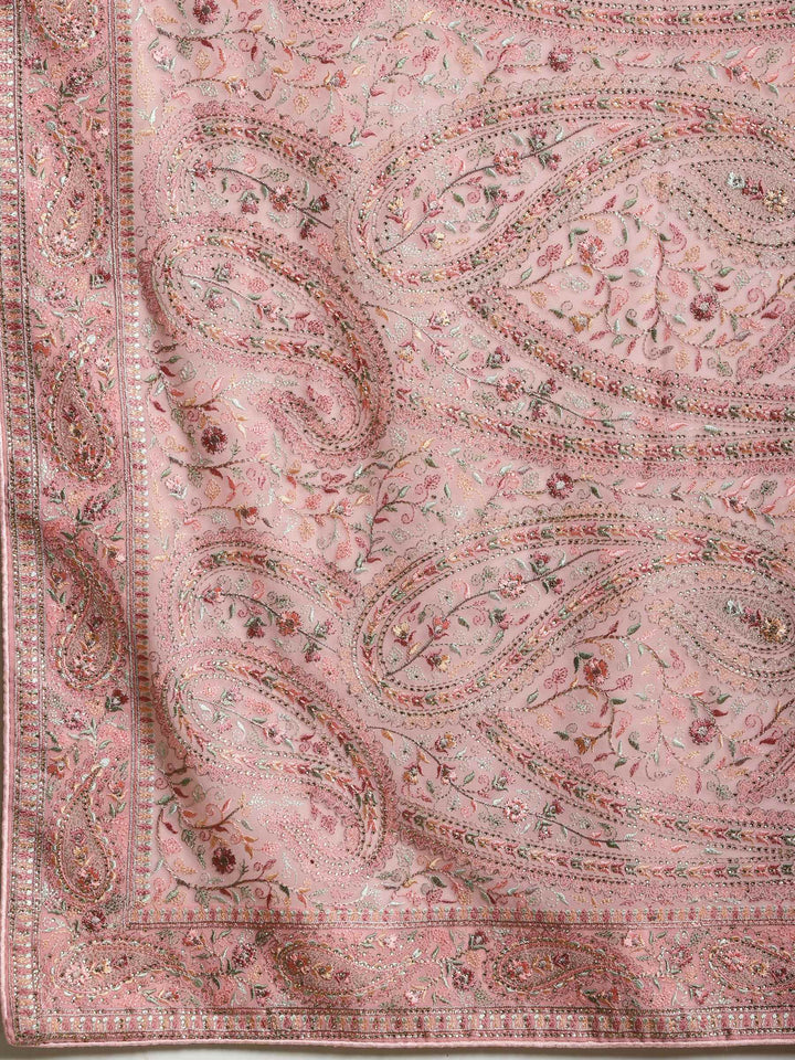 Pink Embroidered Georgette Saree