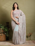 Sky Blue Embroidered Georgette Saree