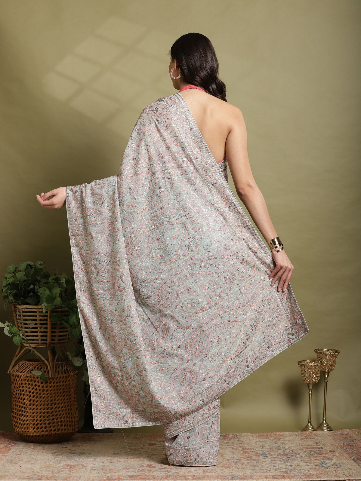 Sky Blue Embroidered Georgette Saree