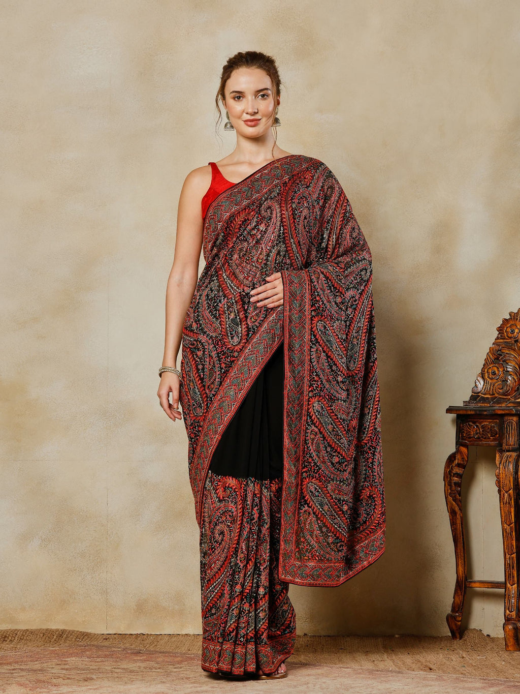 Black Embroidered Georgette Saree