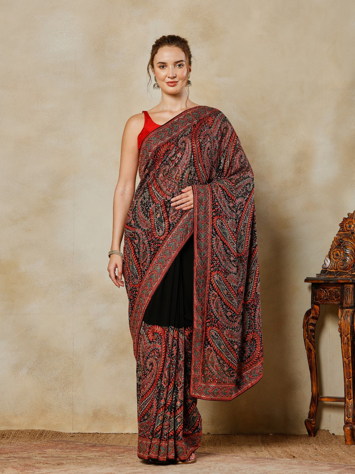Black Embroidered Georgette Saree