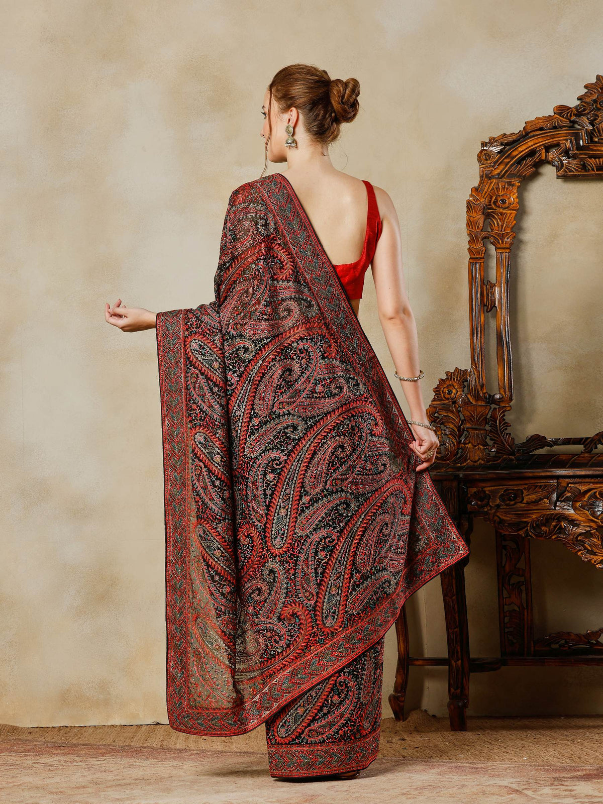 Black Embroidered Georgette Saree