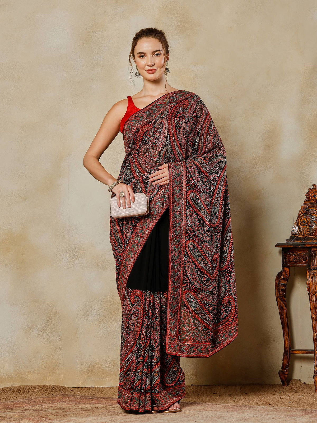 Black Embroidered Georgette Saree