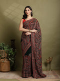 Bottle Green Embroidered Georgette Saree