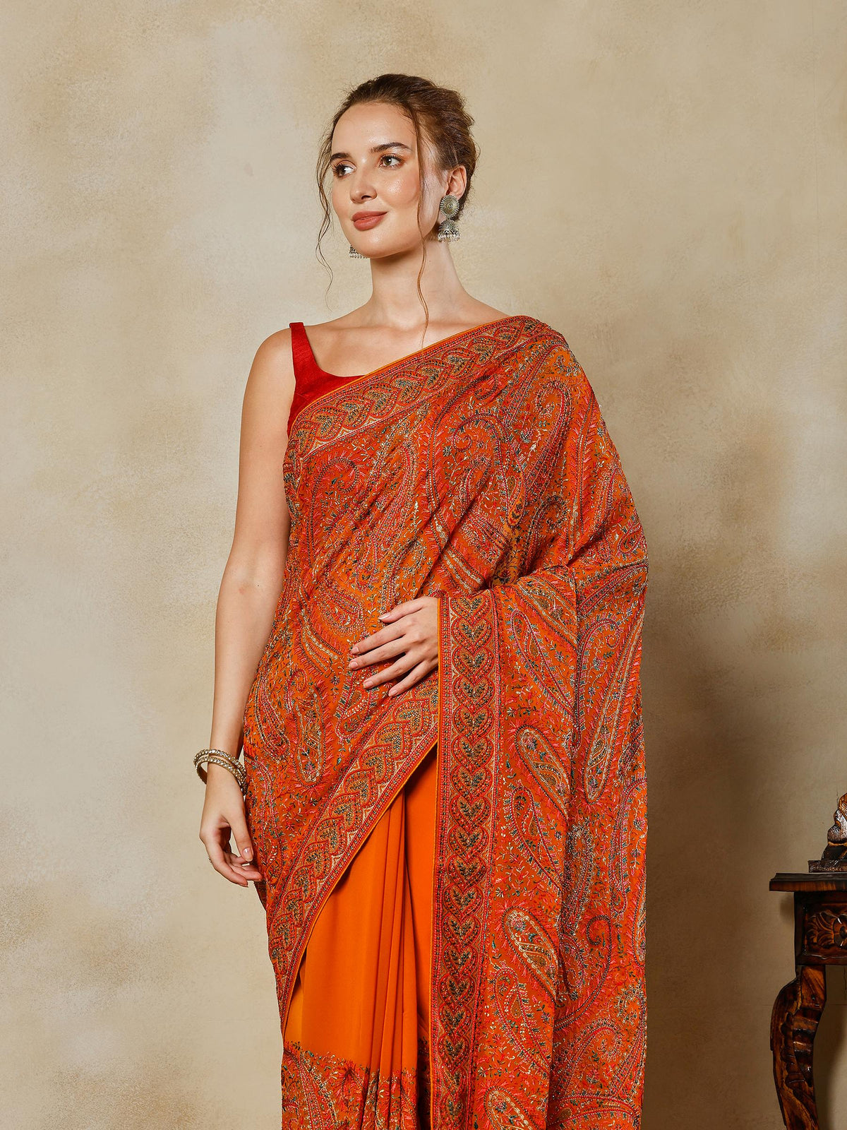 Mustard Embroidered Georgette Saree