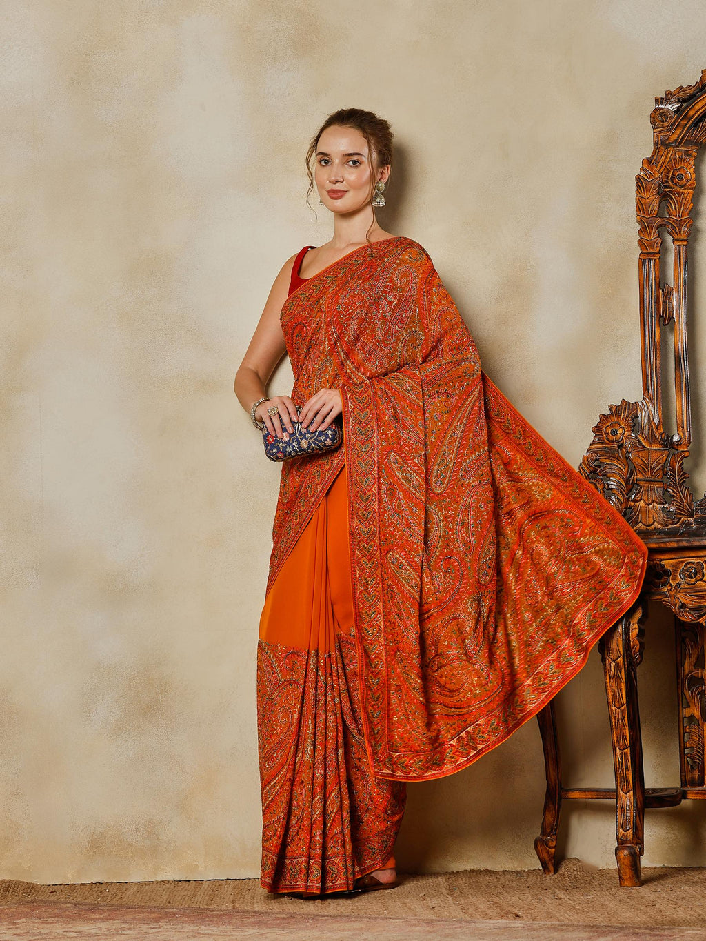 Mustard Embroidered Georgette Saree