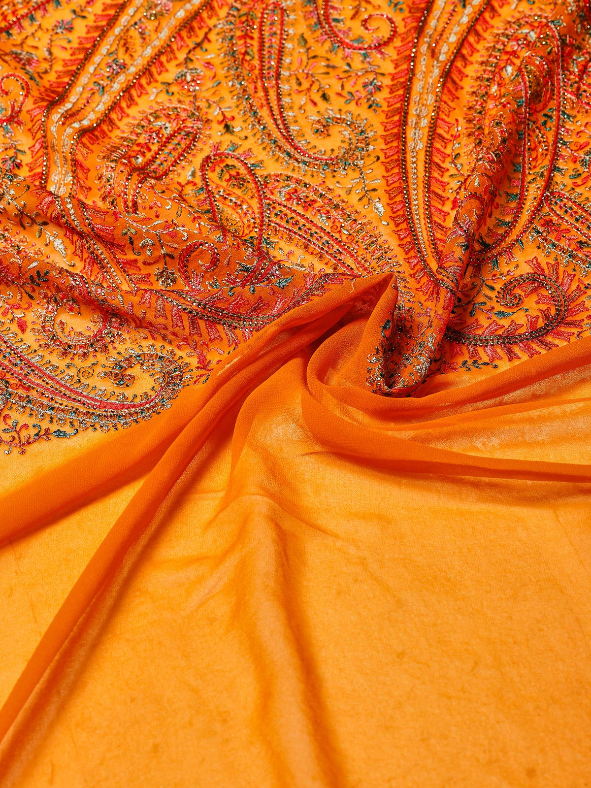 Mustard Embroidered Georgette Saree