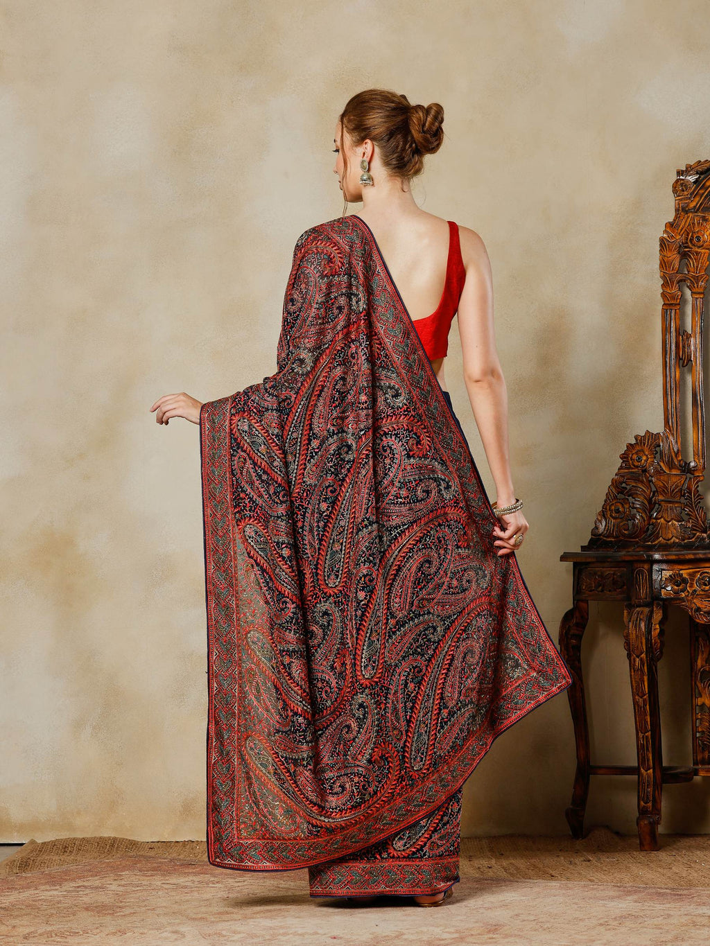 Navy Blue Embroidered Georgette Saree