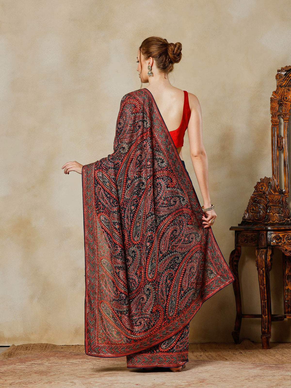 Navy Blue Embroidered Georgette Saree