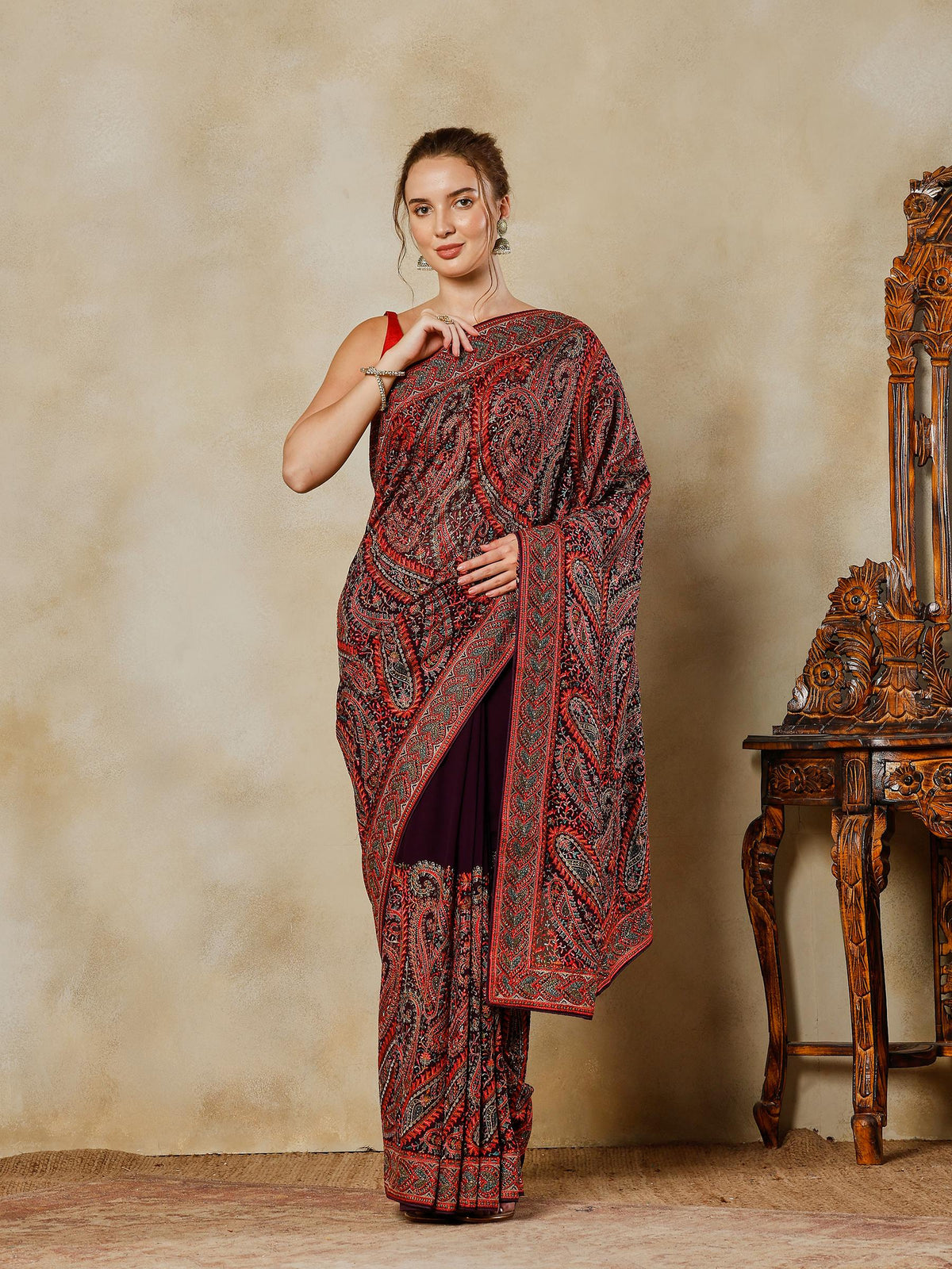 Purple Embroidered Georgette Saree