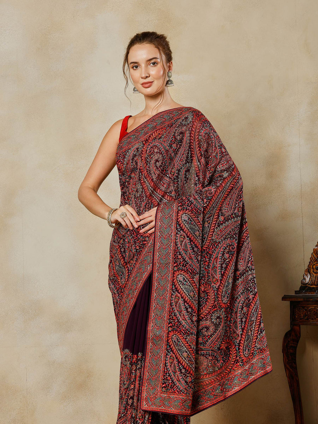 Purple Embroidered Georgette Saree