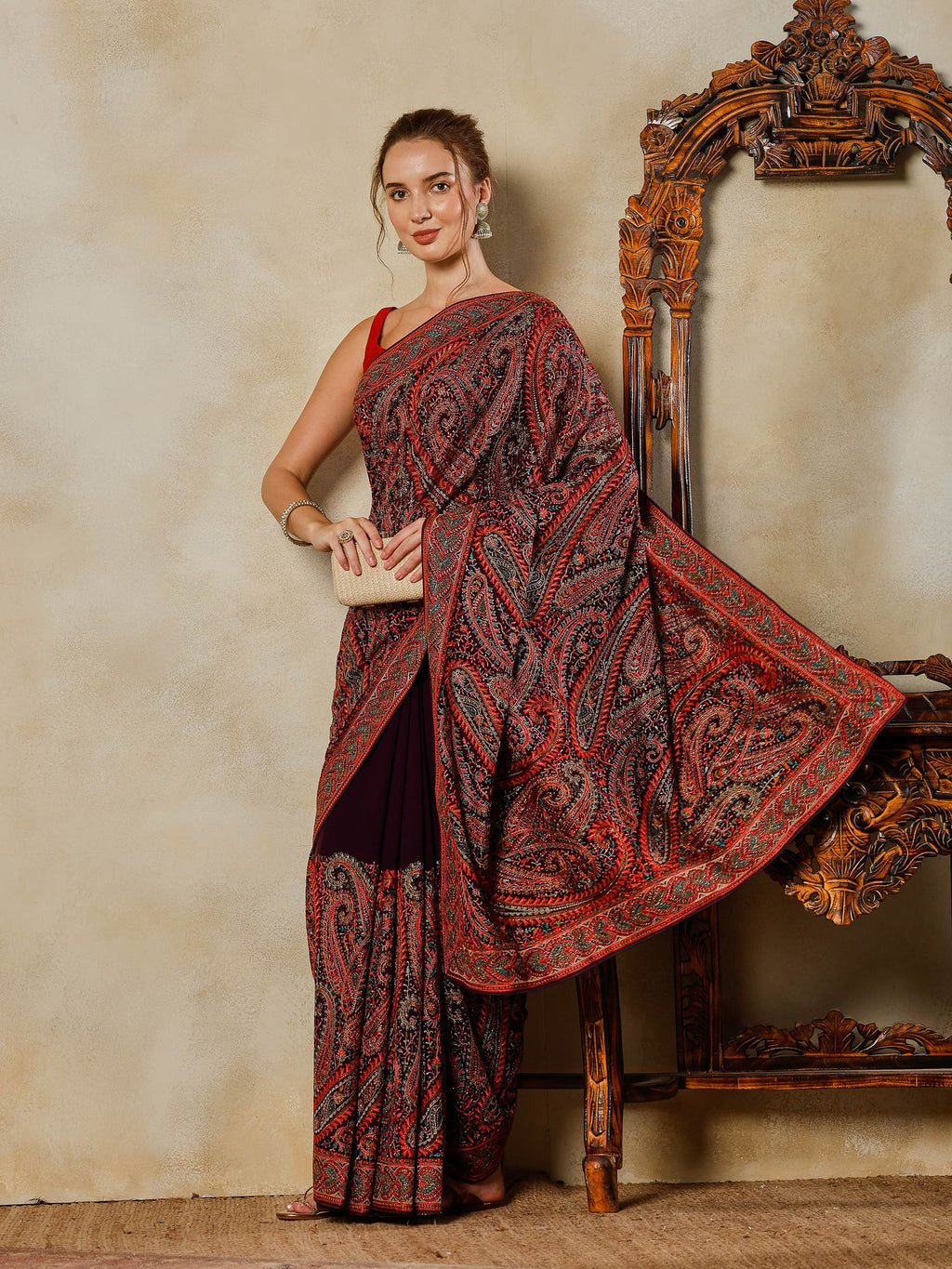 Purple Embroidered Georgette Saree