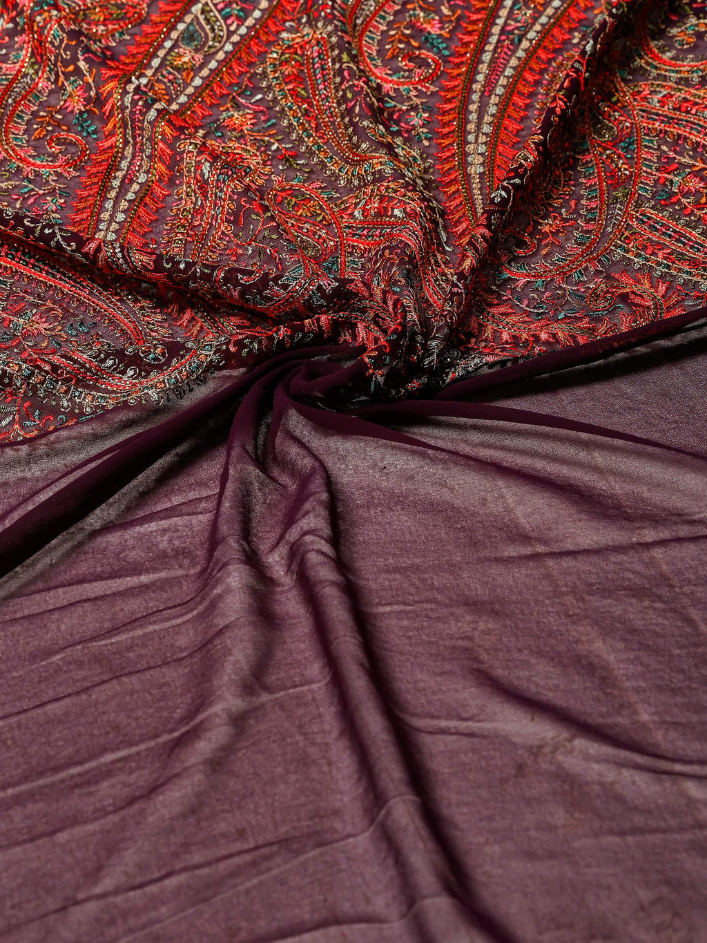 Purple Embroidered Georgette Saree