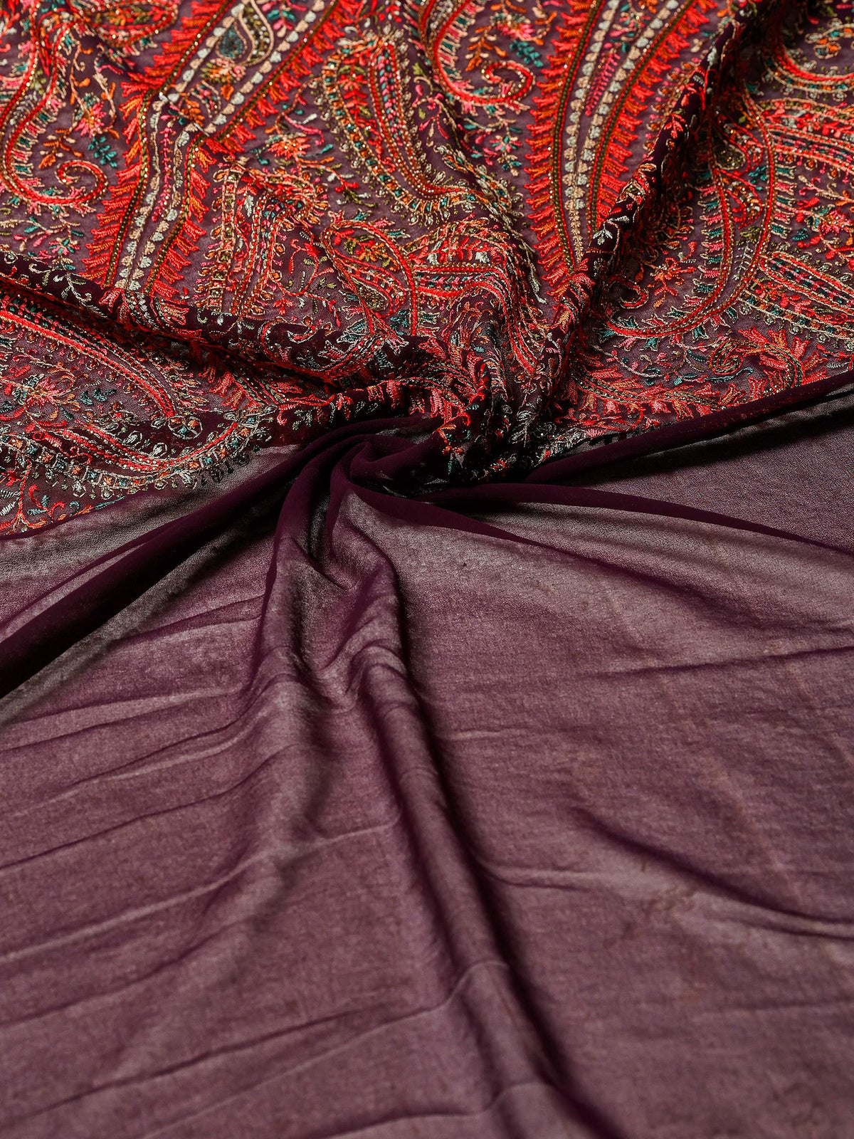 Purple Embroidered Georgette Saree