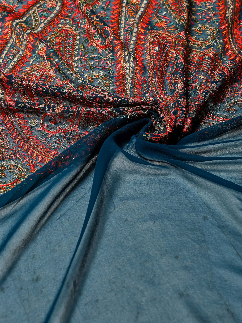 Teal Blue Embroidered Georgette Saree