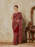 Wine Embroidered Georgette Saree