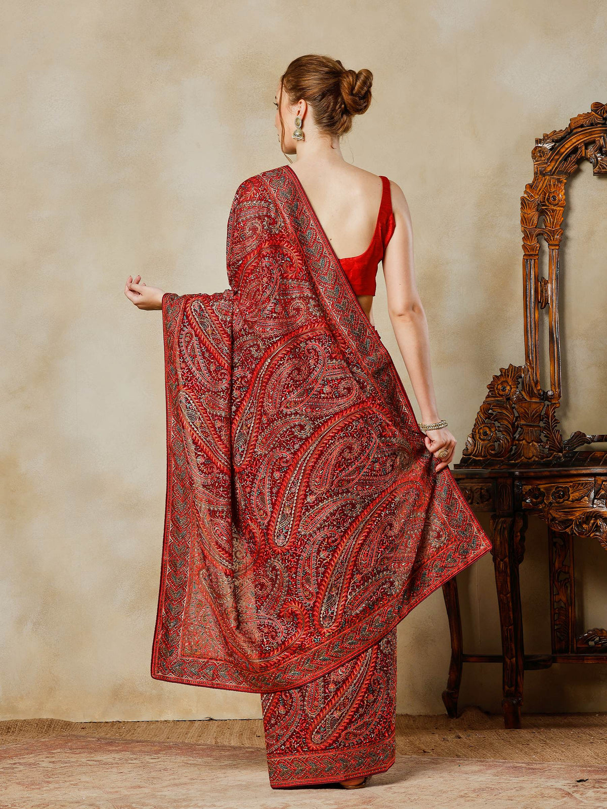 Wine Embroidered Georgette Saree