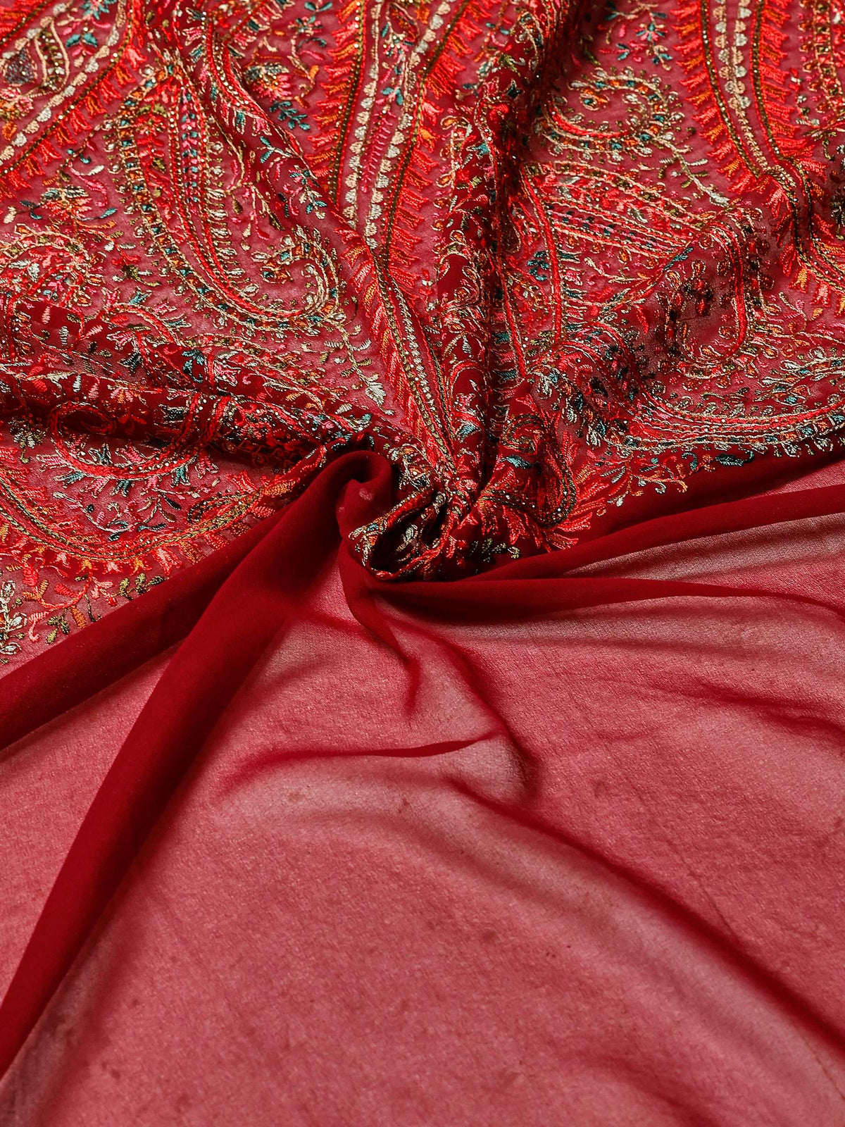 Wine Embroidered Georgette Saree