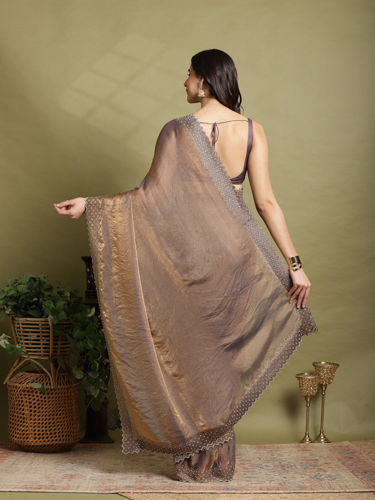 Blue Embroidered Tissue Saree
