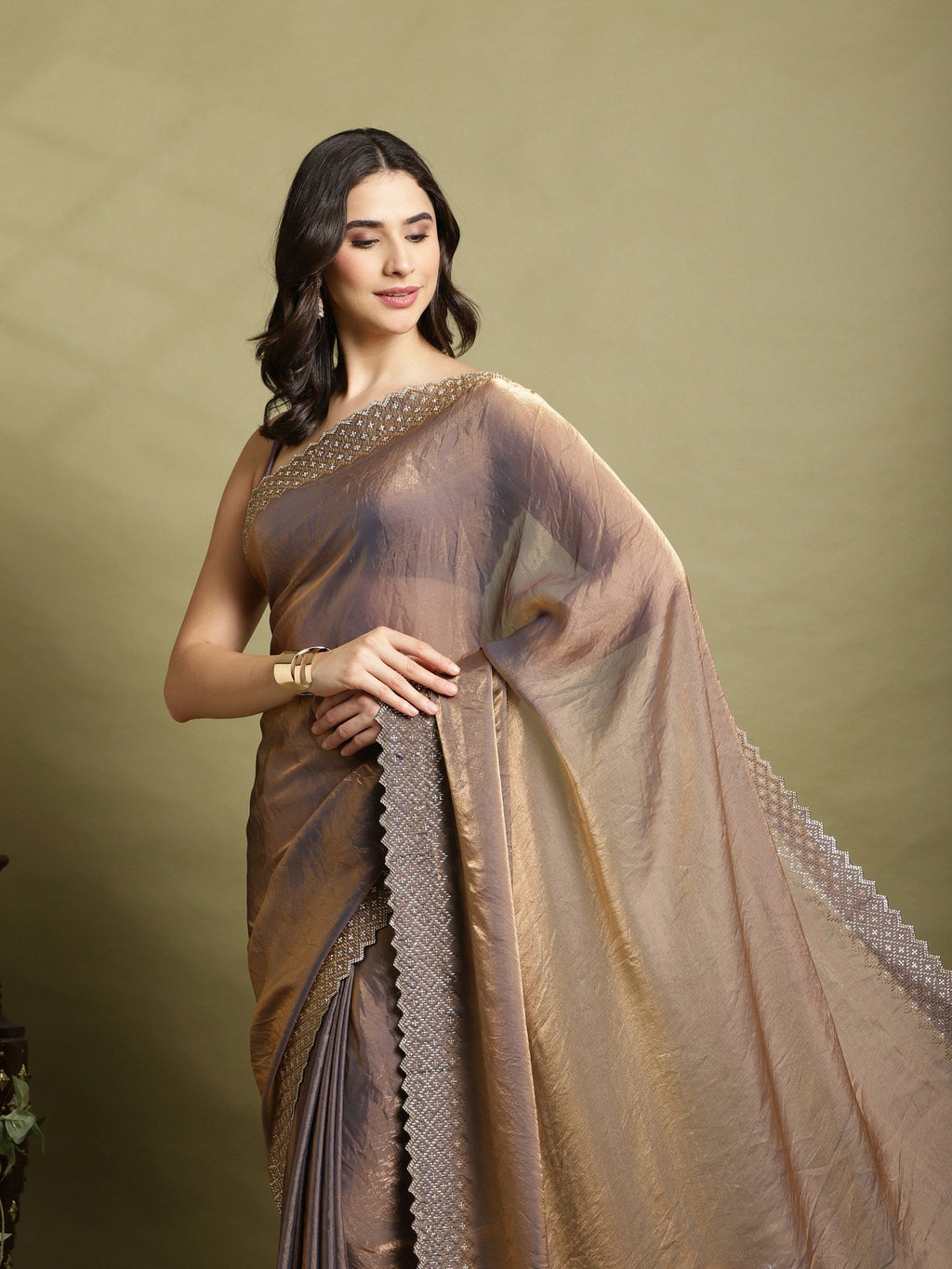 Blue Embroidered Tissue Saree