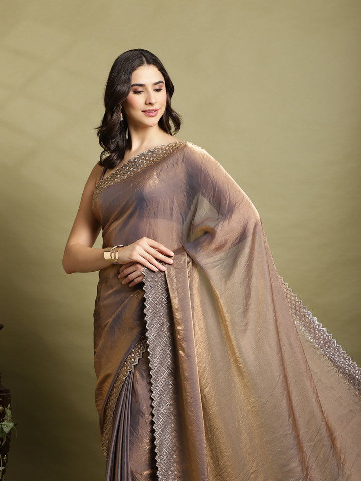 Blue Embroidered Tissue Saree