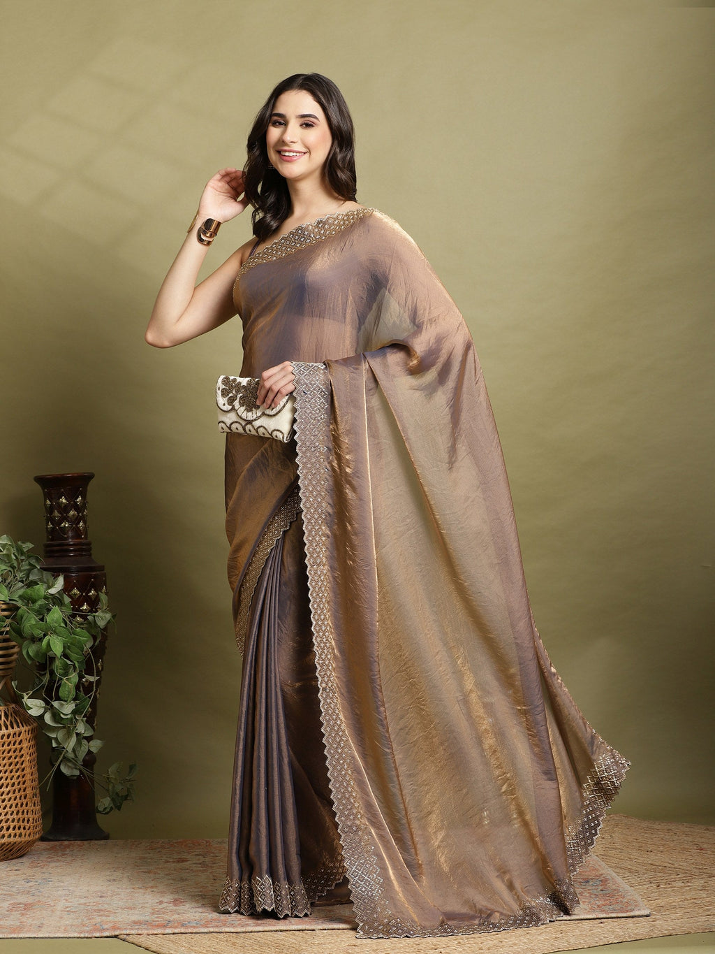 Blue Embroidered Tissue Saree