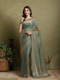 Green Embroidered Tissue Saree