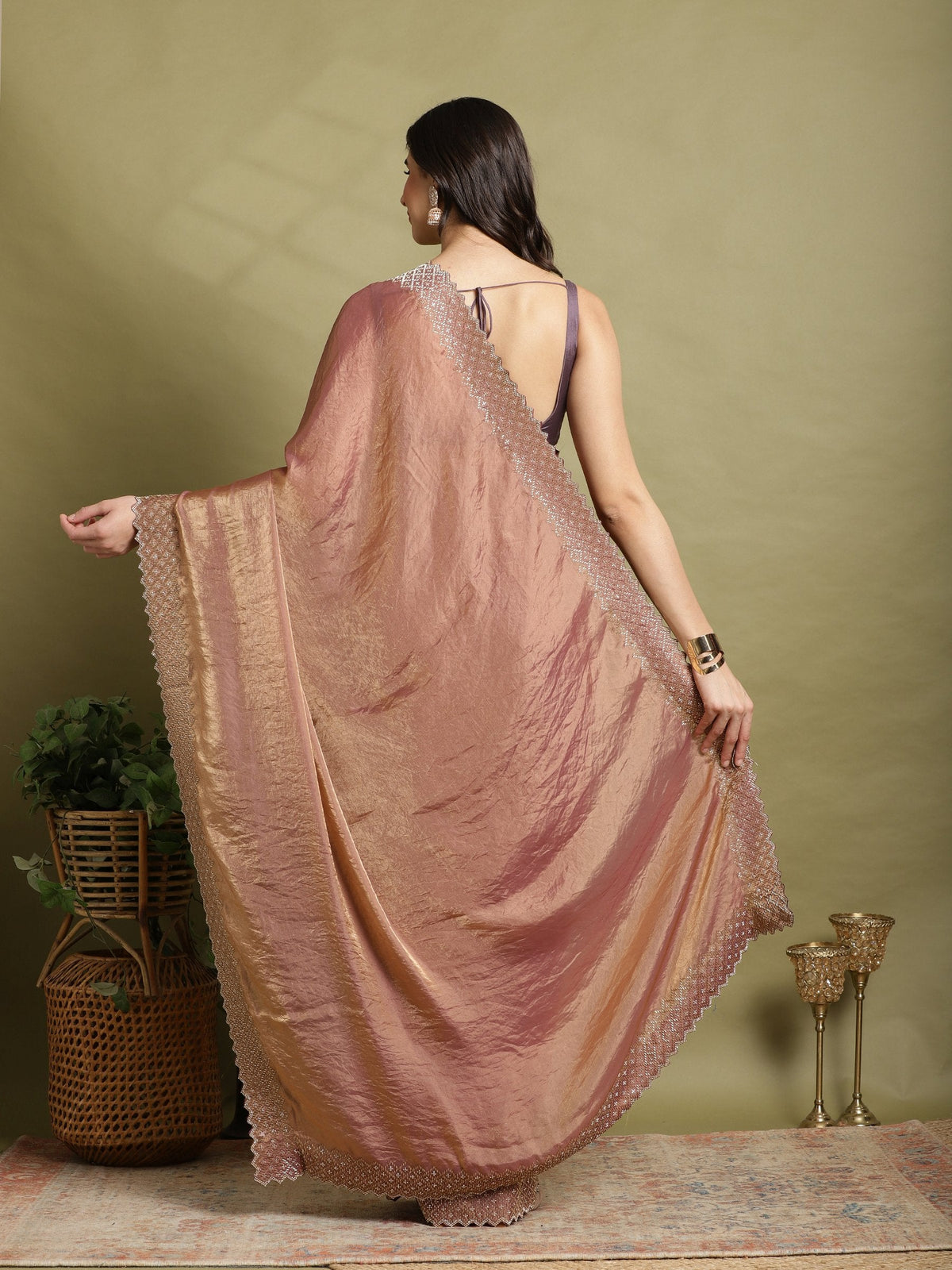 Onion Pink Embroidered Tissue Saree