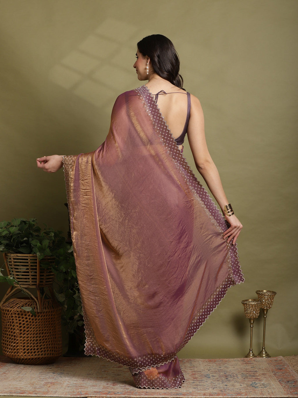 Purple Embroidered Tissue Saree