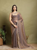 Brown Embroidered Organza Saree