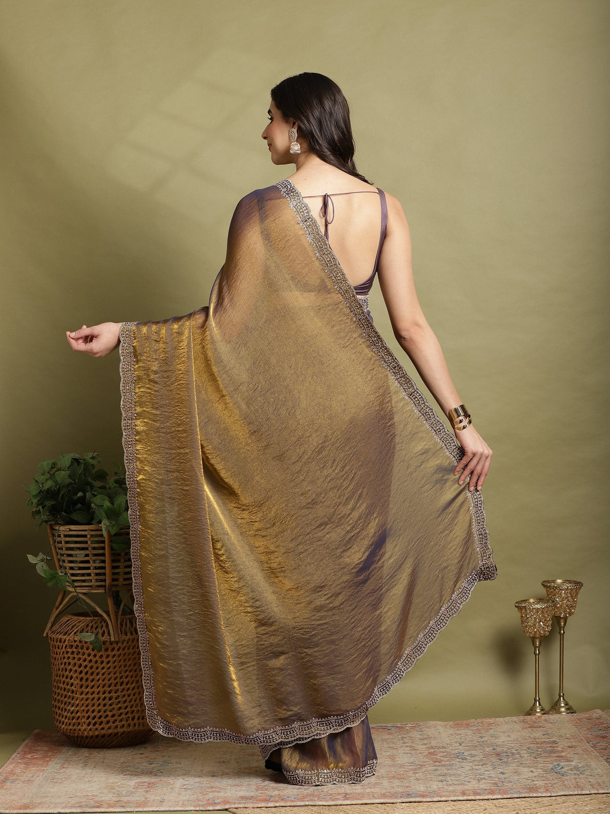 Gold Embroidered Organza Saree