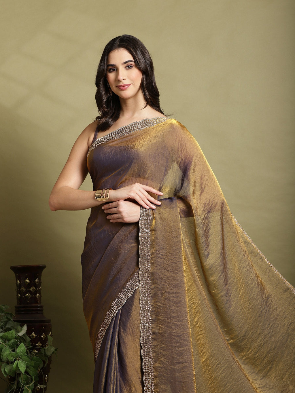 Gold Embroidered Organza Saree