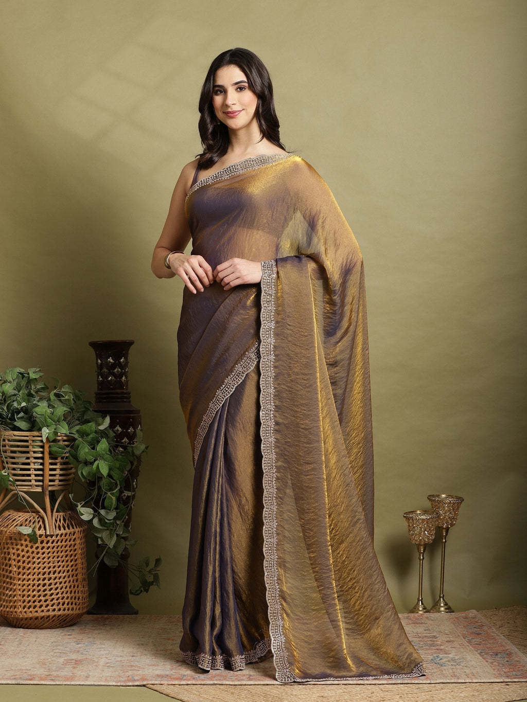 Gold Embroidered Organza Saree