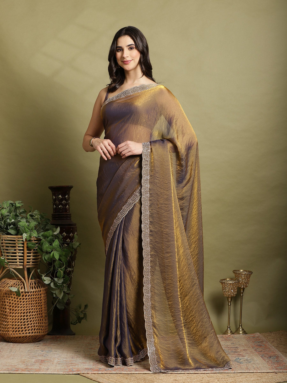 Gold Embroidered Organza Saree